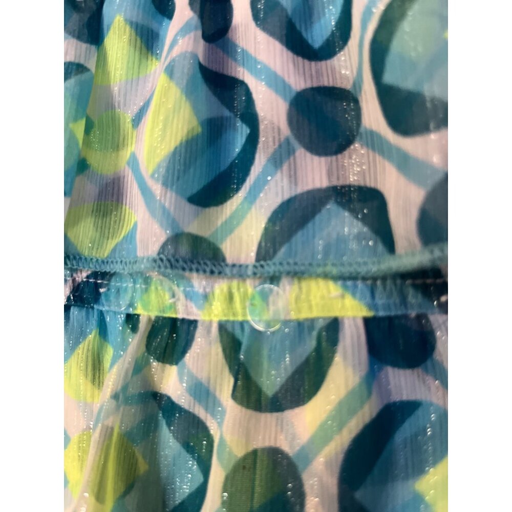 Justice Girls 16 Sleeveless Tiered Blouse Blue Lime Shimmer Ruffle Top Used - Picture 16 of 16